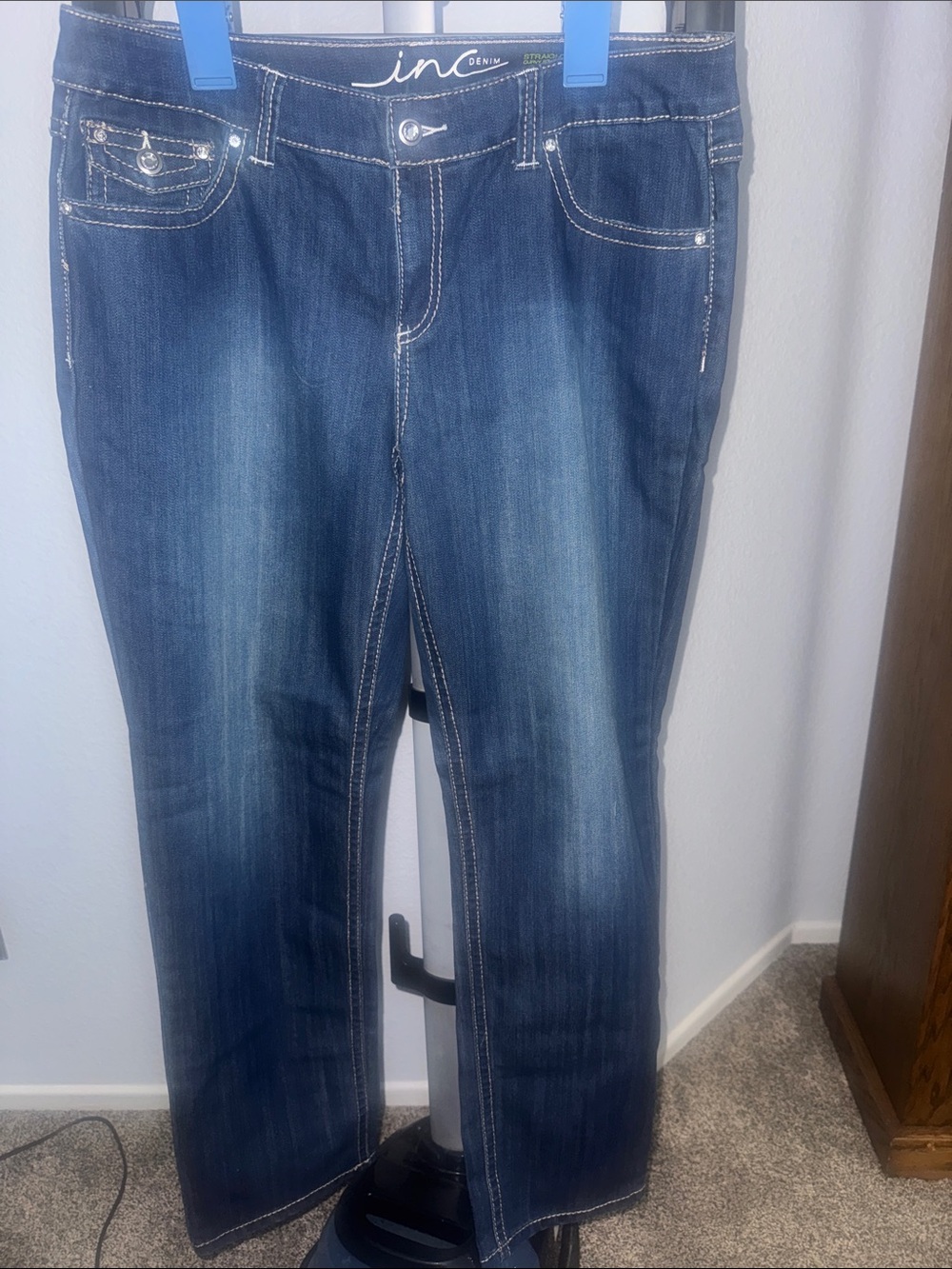 INC International Concepts Dark Wash Bootcut Jeans with Contrast Stitching